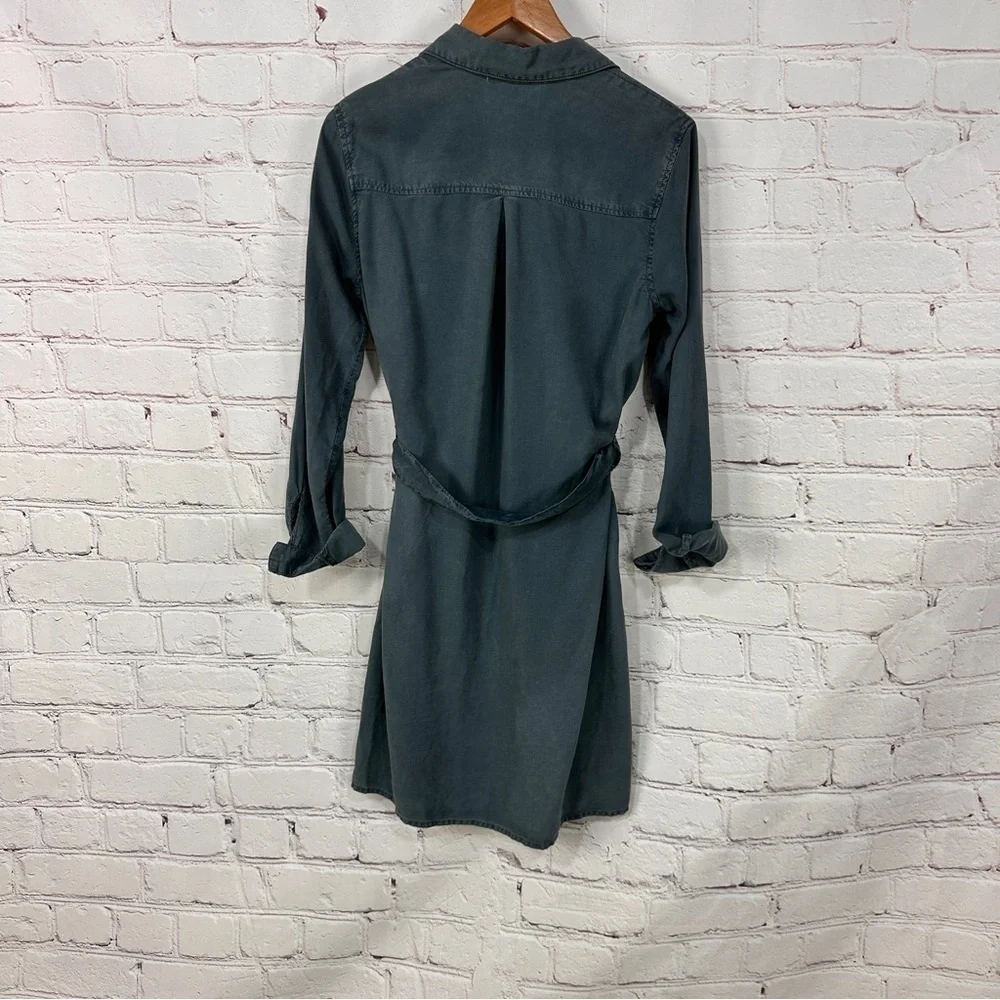 Anthropologie Cloth & Stone chambray utility shirt dress denim tie waist small - Picture 6 of 11